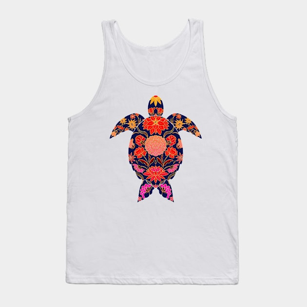 Fiery floral sea turtle Tank Top by Home Cyn Home 